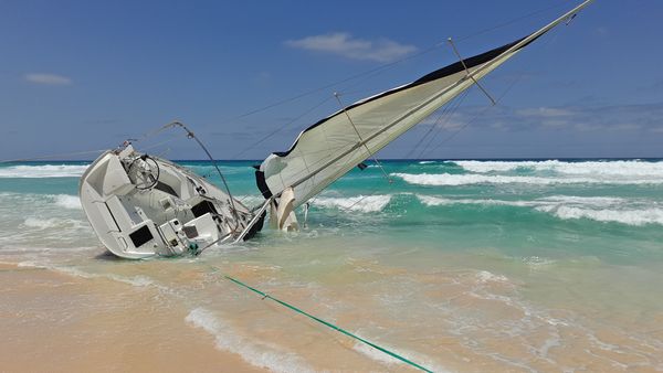 boat washed up on beach